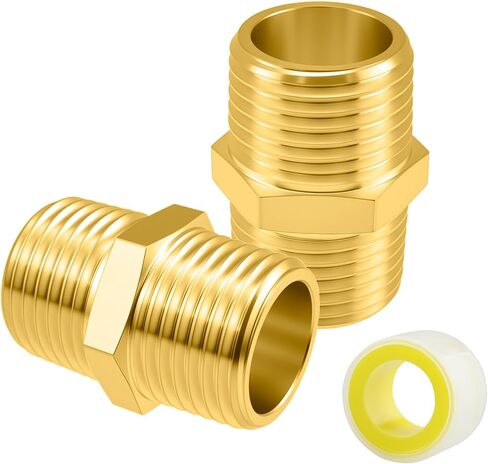 SDTC Tech 2-Pack Brass Pipe Fitting 3/4-Inch NPT Male Thread to 1/2-Inch NPT Male Thread Reducer Adapter Straight Hex Nipple Connectors in Kuwait