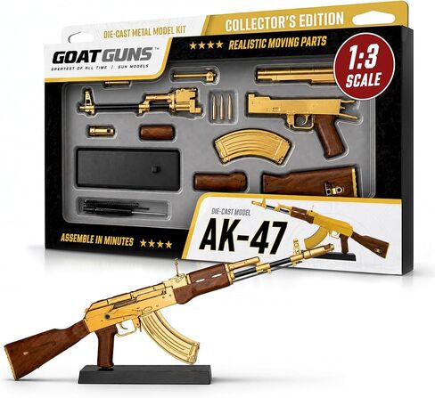 Goat Guns Miniature AK-47 Gold Model | 1:3 Scale Diecast Metal Build Kit | Non-Firing AK-47 Replica with Display Stand for Desk, Man Cave & Gaming | Collectible Military Model Kit for Adults in Kuwait