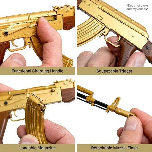 Goat Guns Miniature AK-47 Gold Model | 1:3 Scale Diecast Metal Build Kit | Non-Firing AK-47 Replica with Display Stand for Desk, Man Cave & Gaming | Collectible Military Model Kit for Adults in Kuwait