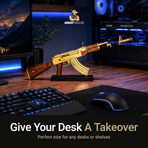 Goat Guns Miniature AK-47 Gold Model | 1:3 Scale Diecast Metal Build Kit | Non-Firing AK-47 Replica with Display Stand for Desk, Man Cave & Gaming | Collectible Military Model Kit for Adults in Kuwait