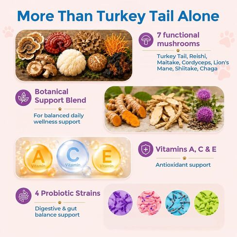Turkey Tail Mushroom for Dogs & Cats, 14-in-1 Powder, Lumps & Bumps, 180g in Kuwait