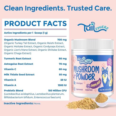 Turkey Tail Mushroom for Dogs & Cats, 14-in-1 Powder, Lumps & Bumps, 180g in Kuwait
