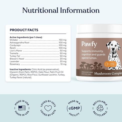 Pawfy Turkey Tail Mushroom for Dogs with Lion's Mane & Reishi - 30 Chews in Kuwait