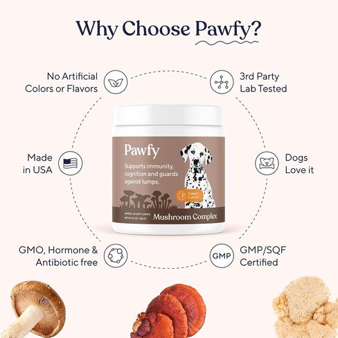 Pawfy Turkey Tail Mushroom for Dogs with Lion's Mane & Reishi - 30 Chews in Kuwait