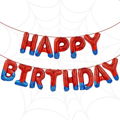 Spider Themed Happy Birthday Banner Party Decorations Kit with Spider Balloons, Colorful Superhero Backdrop Supplies for Boys Kids Indoor Outdoor Celebration, Themed Party Essentials(Spider Blue+Red) in Saudi Arabia