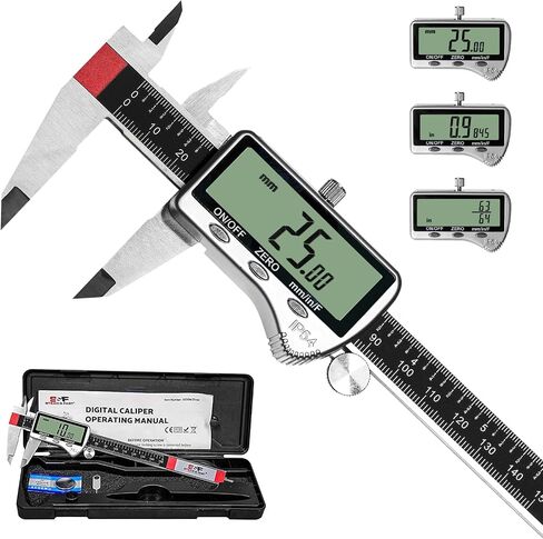 Electronic Digital Caliper Measuring Tool, All Metal Micrometer Vernier, Extra Large LED Screen, Digital Calipers 6 inch / 150 mm, Inch/Metric/Fraction Measurement, Auto-Off, IP54 by S&F STEAD & FAST in Kuwait