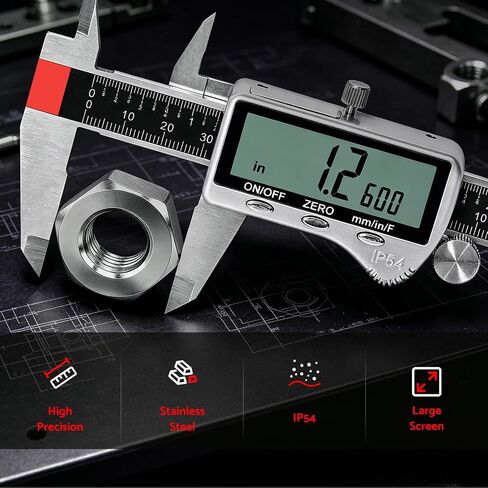 Electronic Digital Caliper Measuring Tool, All Metal Micrometer Vernier, Extra Large LED Screen, Digital Calipers 6 inch / 150 mm, Inch/Metric/Fraction Measurement, Auto-Off, IP54 by S&F STEAD & FAST in Kuwait