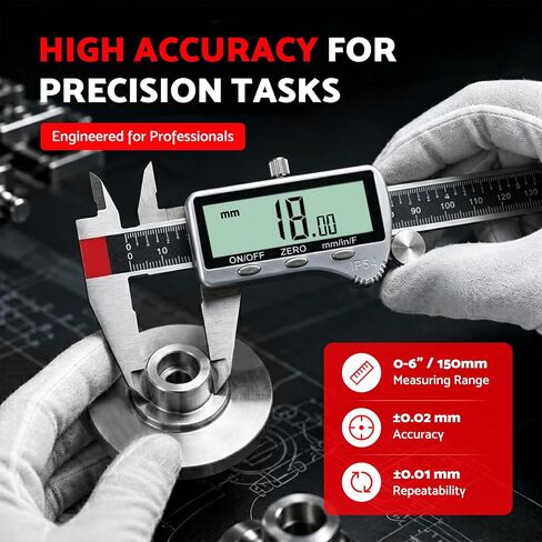 Electronic Digital Caliper Measuring Tool, All Metal Micrometer Vernier, Extra Large LED Screen, Digital Calipers 6 inch / 150 mm, Inch/Metric/Fraction Measurement, Auto-Off, IP54 by S&F STEAD & FAST in Kuwait