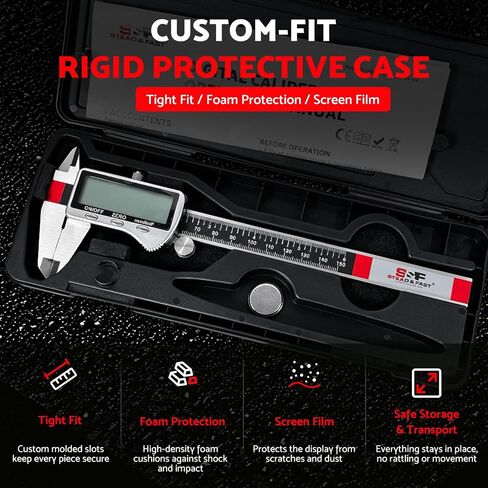 Electronic Digital Caliper Measuring Tool, All Metal Micrometer Vernier, Extra Large LED Screen, Digital Calipers 6 inch / 150 mm, Inch/Metric/Fraction Measurement, Auto-Off, IP54 by S&F STEAD & FAST in Kuwait