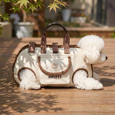 Canvas Pet Carrier Bag with Leg Holes Portable Dog & Cat Travel Tote with Bear Pocket Breathable Puppy Sling for Outdoor Shopping & Vet Visits-Beige-Small in Kuwait