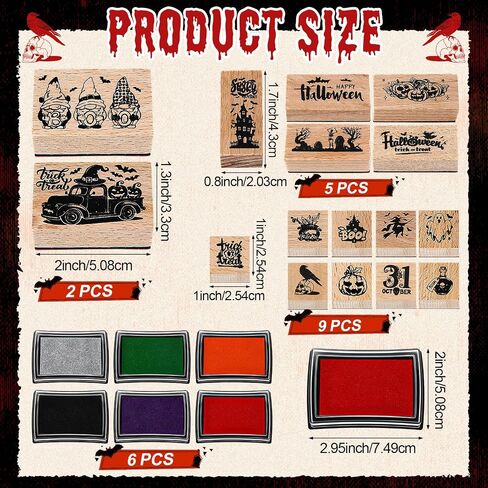 Kolldenn 22 Pcs Halloween Wooden Rubber Stamps and Craft Ink Pads Set in Kuwait