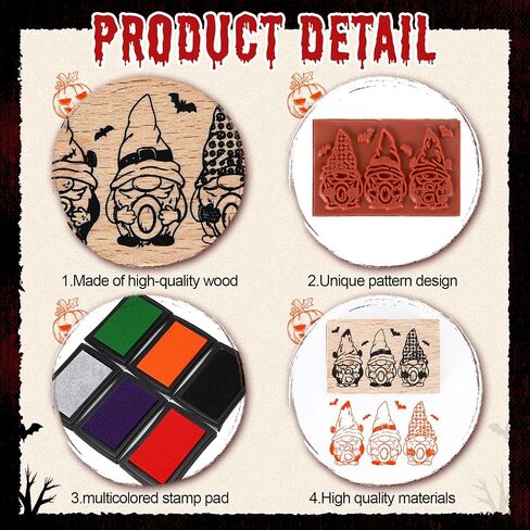 Kolldenn 22 Pcs Halloween Wooden Rubber Stamps and Craft Ink Pads Set in Kuwait
