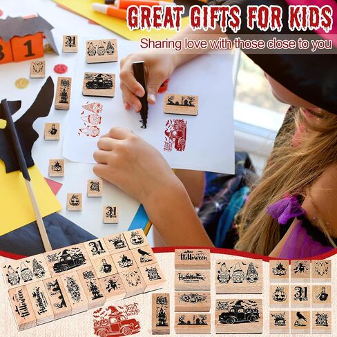 Kolldenn 22 Pcs Halloween Wooden Rubber Stamps and Craft Ink Pads Set in Kuwait