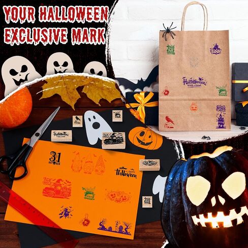 Kolldenn 22 Pcs Halloween Wooden Rubber Stamps and Craft Ink Pads Set in Kuwait
