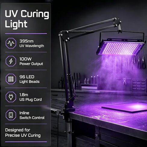 Tasolotoho 100W 96 LEDs UV Light 395nm for Screen Printing, Stand & Clamp in Kuwait