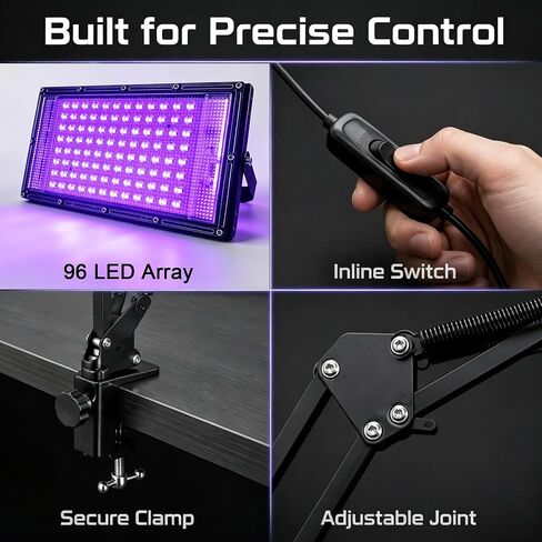 Tasolotoho 100W 96 LEDs UV Light 395nm for Screen Printing, Stand & Clamp in Kuwait