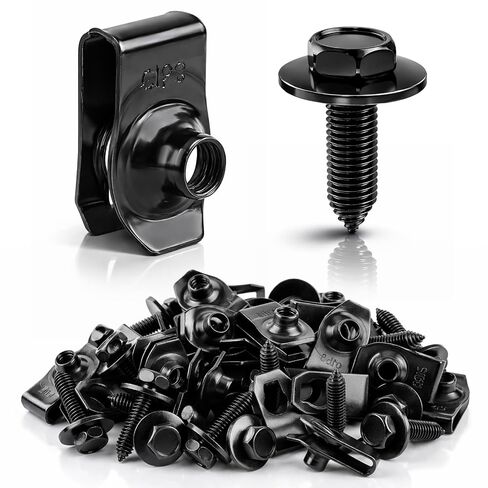 GoaMotors 50PCS 5/16 Body Bolts & U-Nut Clips 5/16-18 x 1-3/16 (25 Each) #1590 (858/19), Fender Bolts, Engine Under Cover Splash Shield Guard Body Bolts in Kuwait