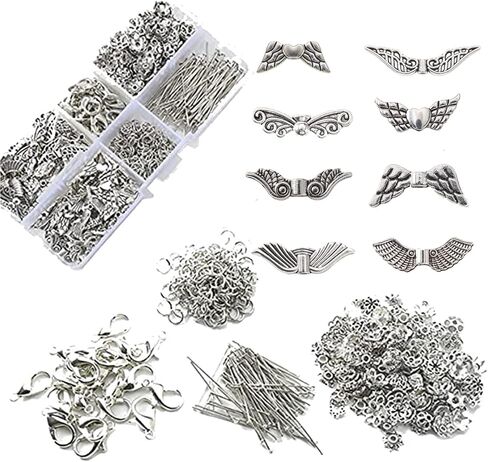 DAHI 200pcs Angel Wing Crafting Set Wing Spacer Beads Wing Beads Metal Bead Caps Pearl Angel for Crafting Accessories with Carabiner Clasp in Kuwait