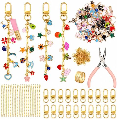 Gaiett 302 Pcs Keychain Making Kit with Charms, Bag Charm Making Kit Charms,Including 100 Pendants 20 Keychain Clips 20 Chains 160 Jump Rings Plier, DIY Crafts Gift for Women Purse Cellphone Keychain in Saudi Arabia