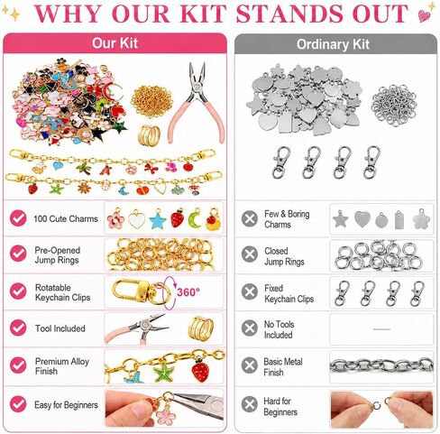 Gaiett 302 Pcs Keychain Making Kit with Charms, Bag Charm Making Kit Charms,Including 100 Pendants 20 Keychain Clips 20 Chains 160 Jump Rings Plier, DIY Crafts Gift for Women Purse Cellphone Keychain in Saudi Arabia