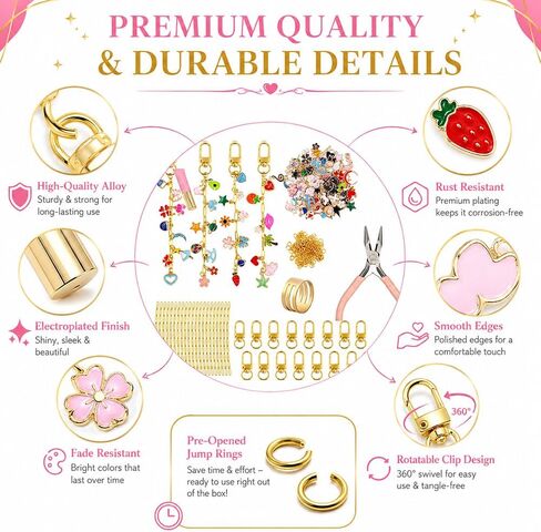 Gaiett 302 Pcs Keychain Making Kit with Charms, Bag Charm Making Kit Charms,Including 100 Pendants 20 Keychain Clips 20 Chains 160 Jump Rings Plier, DIY Crafts Gift for Women Purse Cellphone Keychain in Saudi Arabia