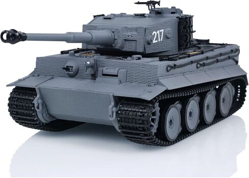 US in Stock, Taigen 1/24 RC Battle Tank Tiger I RC Military Tanks Model Mid-Term Infrared Combat Chassis Recoil LED Flash Gray for Hobby in Kuwait