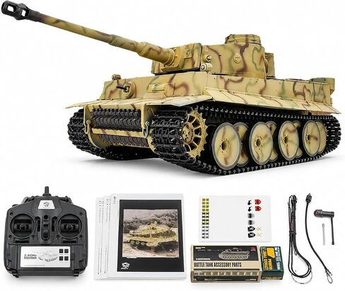 RC Tank that Shoots, 1/16 German Tiger I 2.4G Remote Control Tank with Smoke, Sound, Lights and Recoil, in-Place Rotation Military Vehicle for Adults, Yellow in Kuwait