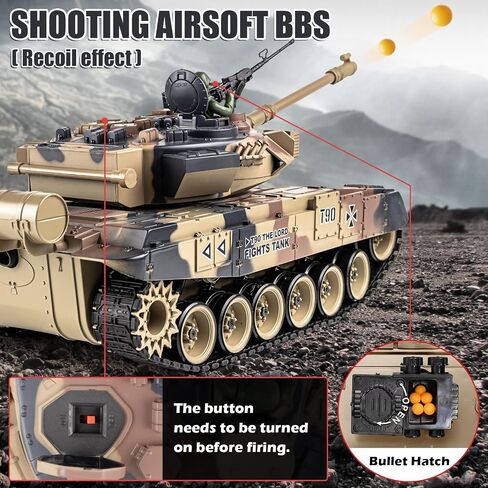 Supdex 1:18 Remote Control Tank, 2.4Ghz Russian T-90 RC Tank Model Toys, Battle Army with Smoke, Light Sound, Volume Switch, Military Toy for boy 8 Years Old+ that Shoots BBS in Kuwait