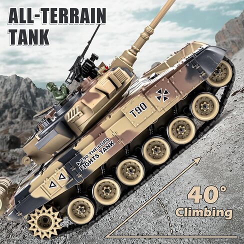 Supdex 1:18 Remote Control Tank, 2.4Ghz Russian T-90 RC Tank Model Toys, Battle Army with Smoke, Light Sound, Volume Switch, Military Toy for boy 8 Years Old+ that Shoots BBS in Kuwait