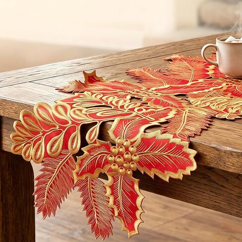 Vkinman Fall Harvest Table Runner 13"x70", Cutwork Applique Embroidered Leaves Table Runner Maple Leaves Table Runner for Home Kitchen Decoration Table Runner for Halloween Thanksgiving Christmas in Kuwait