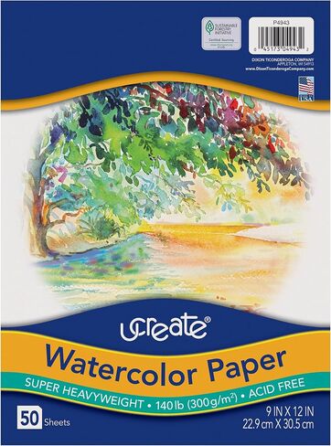 UCreate Watercolor Paper, Bulk, 140 Lb., White, 9" x 12", 50 Sheets in Kuwait