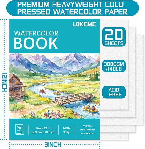 LOKEME Water Color Paper,9"x12"Watercolor Paper,20 Sheets(140lb/300gsm) in Kuwait