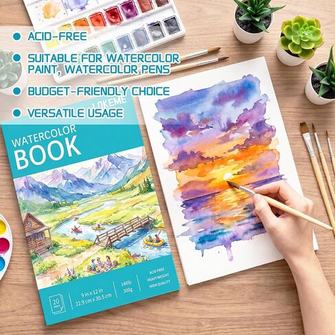 LOKEME Water Color Paper,9"x12"Watercolor Paper,20 Sheets(140lb/300gsm) in Kuwait