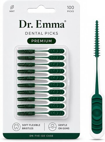 Soft Rubberized Dental Picks Mint Brush Picks, 100 Count (4 Packs, Mint) in Kuwait