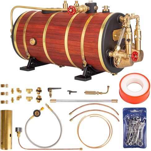 KACIO WS100XL 1000mL Copper Bixa Orellana Thermal Insulation Layer Double Combustion Tube Horizontal Steam Boiler For Single/Two/Three-Cylinder Steam Engines Model And 1.0-1.5m Model Ship(WS100XL) in Saudi Arabia