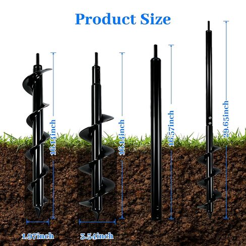 Cyleodo Garden Auger Spiral Drill Bits，4X12" Post Hole Diggers Auger Drill Bit Drill Auger Attachment with Non-Slip 3/8" Hex Drive Drill in Kuwait