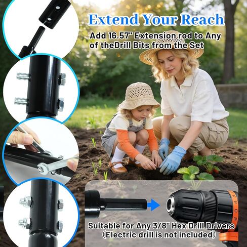 Cyleodo Garden Auger Spiral Drill Bits，4X12" Post Hole Diggers Auger Drill Bit Drill Auger Attachment with Non-Slip 3/8" Hex Drive Drill in Kuwait