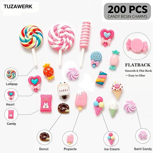 200Pcs Candy Resin Charms Flatback for Nail Art, Slime & Crafts in Kuwait