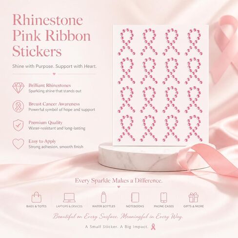 160 Pcs Breast Cancer Awareness Gem Stickers,Pink Ribbon Decals for Women in Kuwait