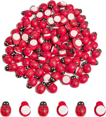 50 Pack Mini Wooden Ladybugs Stickers, Self-Adhesive 3D Ladybugs Decoration for DIY Craft Scrapbooking Embellishments (50) in Kuwait