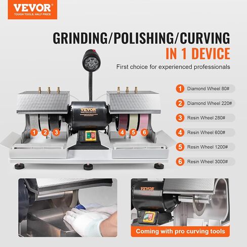 VEVOR Cabbing Machine, 6" 1/4HP 1800rpm Efficient, Lapidary Rock Grinder Polisher With Lamp & Water Pump, Gem Faceting Machine, Rock Grinding Machine for Gem Jade Stone, Create Cabochons for Necklaces in Kuwait