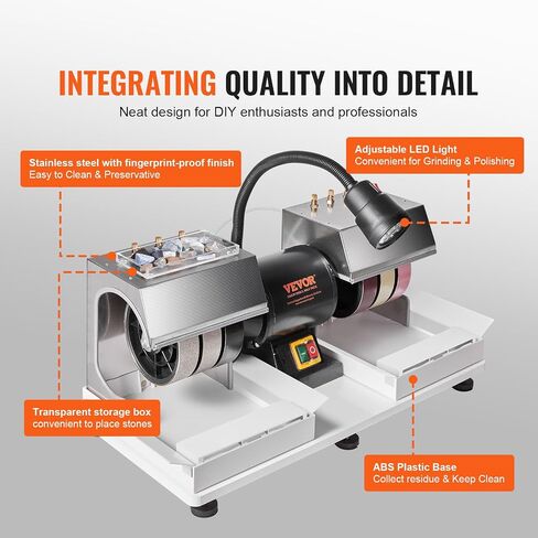 VEVOR Cabbing Machine, 6" 1/4HP 1800rpm Efficient, Lapidary Rock Grinder Polisher With Lamp & Water Pump, Gem Faceting Machine, Rock Grinding Machine for Gem Jade Stone, Create Cabochons for Necklaces in Kuwait