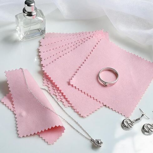 100 Pcs Jewelry Cleaning Cloth, Professional Polishing Cloth Individually Wrapped, Pink Silver Polishing Cloths for Jewelry Sterling Silver Gold Platinum Watch Coins and More (3.2" x 3.2") in Kuwait