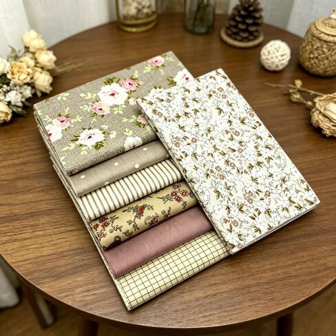 7 Pcs Floral Patchwork Cotton Fabric, Polka Dot Striped Grid Printed Fabric in Kuwait