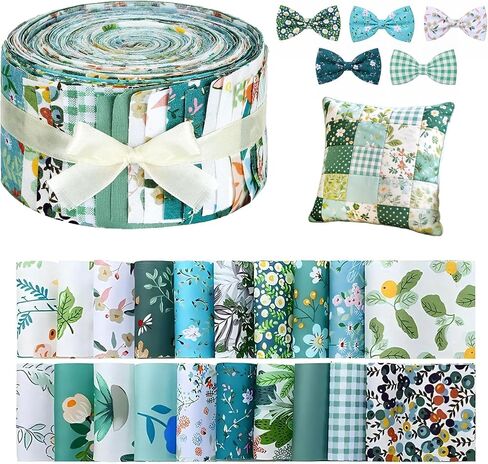 40 Green Floral Quilting Fabric Roll, 2.5 × 19.7 Inch Jelly Roll Cotton Fabric Strips, Precut Strips for Quilting, Sewing in Kuwait