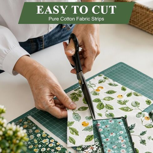 40 Green Floral Quilting Fabric Roll, 2.5 × 19.7 Inch Jelly Roll Cotton Fabric Strips, Precut Strips for Quilting, Sewing in Kuwait