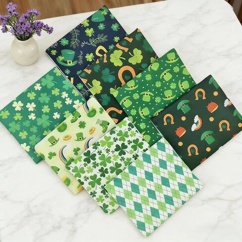 1-Pack St. Patrick's Day Themed Fabric Squares,Assorted Precut Cotton Fabric Bundles,Shamrock & Leprechaun Pattern Craft Fabric for Sewing,Patchwork,Quilting & DIY Crafts (9.84 * 7.87 Inches) in Kuwait