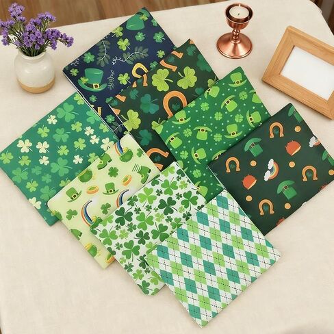 1-Pack St. Patrick's Day Themed Fabric Squares,Assorted Precut Cotton Fabric Bundles,Shamrock & Leprechaun Pattern Craft Fabric for Sewing,Patchwork,Quilting & DIY Crafts (9.84 * 7.87 Inches) in Kuwait