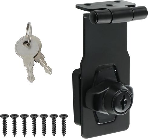 Alise Hasp Lock Right Angle 90°,Door Hinge Lock with Keys Clasp Latch Hinges Locks for Doors,2.5 Inch Black Chest Latches,without Padlock in Kuwait