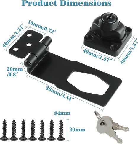 Alise Hasp Lock Right Angle 90°,Door Hinge Lock with Keys Clasp Latch Hinges Locks for Doors,2.5 Inch Black Chest Latches,without Padlock in Kuwait